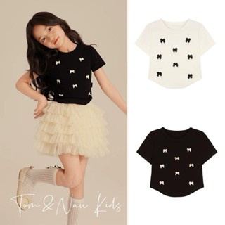  A81- tomnaukid  Áo thun cộc tay đính nơ cho bé gái size từ 8-30Kg 