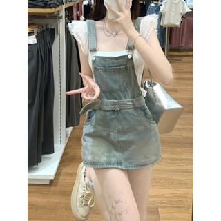 Quần yếm nữ mùa hè trẻ trung và hợp thời trang Quần short đeo vai Denim dáng rộng