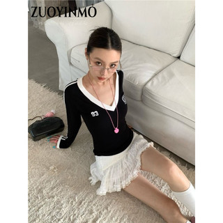 ZUOYINMO áo croptop áo tay dài nữ INS Comfortable xu hướng thời trang WCS24809VI 33Z240815