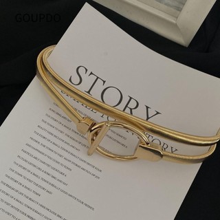 GOUPDO Thắt lưng thun, Dây đeo thắt lưng dây chuyền vàng chất lượng cao, Dây đeo vàng kim loại bạc mỏng sang trọng thời trang