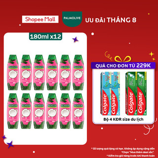 Bộ 12 Dầu gội Palmolive kèm xả 2-trong-1 chiết xuất Dưỡng Ẩm bổ sung từ sữa dừa 180ml/chai