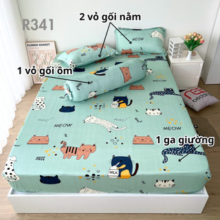 Bộ ga giường thun lạnh 4 món R341 in 3D REE Bedding đủ size drap trải nệm