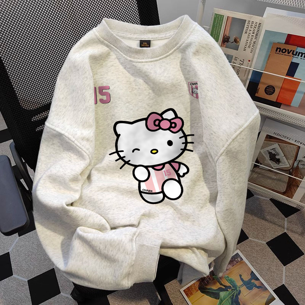  Áo sweater nữ form rộng dày hàn quốc mùa đông áo dài tay Áo Khoác xám tiêu Hello Kitty 100% cotton SALMO 