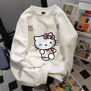 Áo sweater nữ form rộng dày hàn quốc mùa đông áo dài tay Áo Khoác xám tiêu Hello Kitty 100% cotton SALMO
