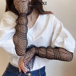 SIRENXI Hồng☆ Găng Tay Dài Hở Ngón Phối Ren Nhiều Màu Sắc Chống Nắng Thời Trang Mùa Hè Cho Nữ