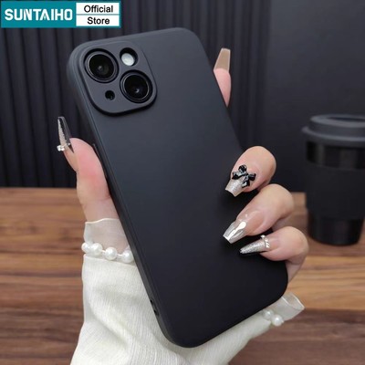 Suntaiho Ốp Lưng iPhone Màu Trơn Đen Silicon basic dẻo nhám chống bẩn Ốp Điện Thoại Silicone Mềm Chống Sốc Cho Iphone 16 15 14 12 13 11 Pro Max IP 7 8 Plus Iphon X XS XR XsMax
