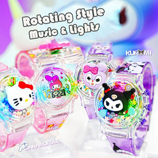 Phong Cách Mới Xoay Kuromi Đồng Hồ Âm Nhạc Dạ Quang Với Nhiều Màu Sắc Nhấp Nháy Trẻ Em Đồng Hồ LED Học Sinh Đồng Hồ Điện Tử