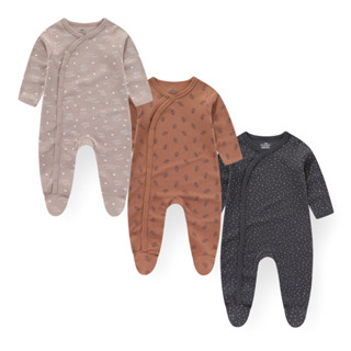 Kiddiezoom 3 Chiếc Thu Đông Dài Tay Bé Trai Bé Gái Rompers 100% Cotton Quần Áo Sơ Sinh