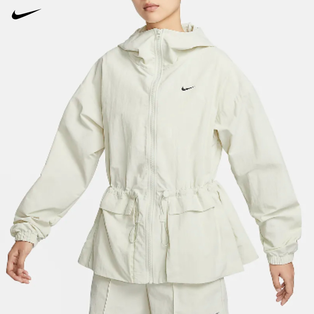 Áo khoác thể thao có mũ trùm đầu thắt lưng nữ Nike Logo thêu Túi lớn chống nắng chống gió Áo khoác có mũ trùm đầu FN3670