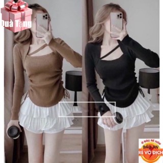 [A12] Áo croptop nữ kiểu rút dây eo chất vải thun tay dài ôm body hot top chất vải thun gân len 4 chiều Free Size