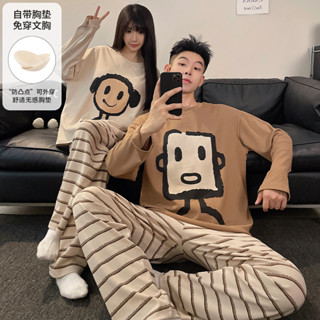 Bộ đồ ngủ cặp đôi Bộ đồ ngủ dài tay Bộ đồ ngủ cổ tròn dành cho gia đình nam và nữ