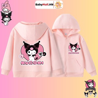  Áo Hoodie hình Kuromi bé gái BABYMALL  Áo khoác nỉ khoá kéo có mũ cho bé có túi chất cotton mềm mại 