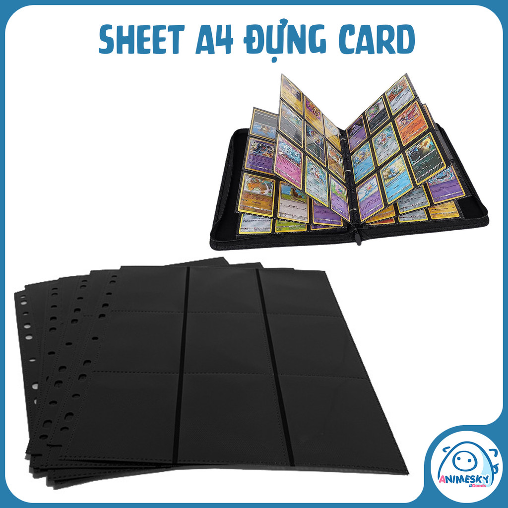 Sheet a4 binder 9 ô 2 mặt đựng Card, thẻ bài, ảnh, photocard - Album sổ đựng ảnh Anime, idol, TCG