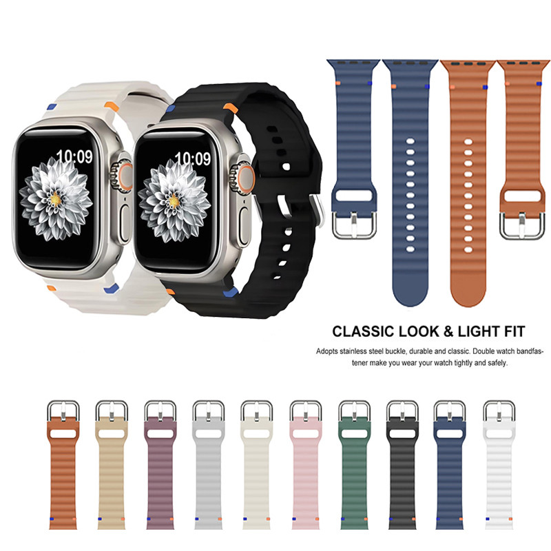 Dây Đeo Silicon Thể Thao Dây Kim Loại Cho Apple Watch Series 10 42mm 46mm Ultra 2 49mm iWatch 45mm 4