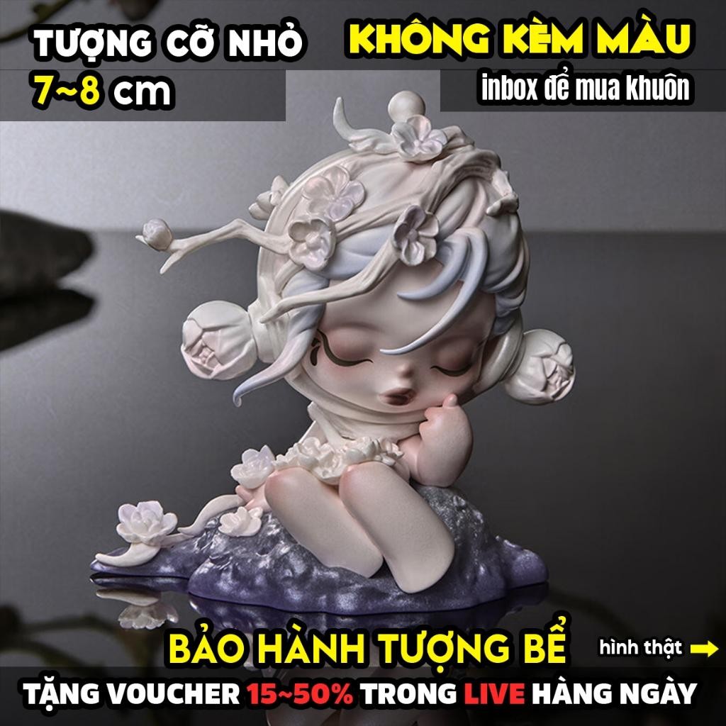 Tượng tô màu, SKULLPANDA HOA MẬN, size M, tô tượng thạch cao (Không kèm màu), tượng trắng decor