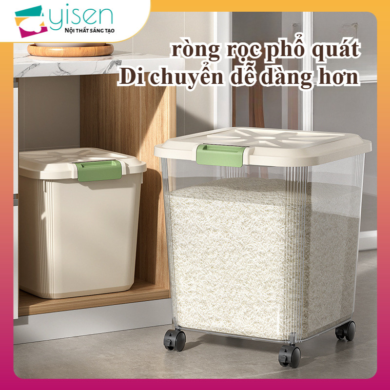 Hộp Đựng Gạo Sức Chứa Lớn Chống Côn Trùng Chống Ẩm Mốc Bảo Quản Gạo Có Nắp Đậy Hộp Xô Cơm Có Ròng Rọc10kg/15kg