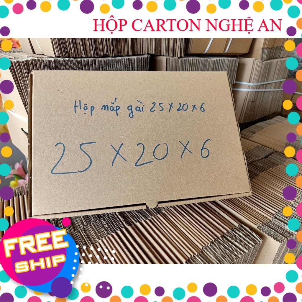 25x20x6 combo 50 hộp carton nắp gài, nắp cài đóng hàng, hộp pizza, hộp quần áo