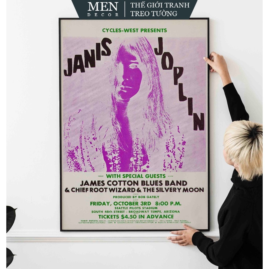 Tranh treo tường, Janis Joplin 1969 Vintage, nhận in theo yêu cầu, tặng kèm đinh treo tranh (199)