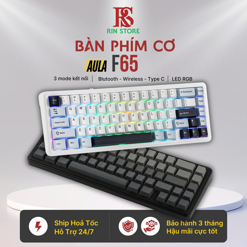 Bàn phím Aula F65 - Ship hoả tốc HCM - 3 chế độ kết nối - Led RGB từng phím - Mạch xuôi hotswap - Pi