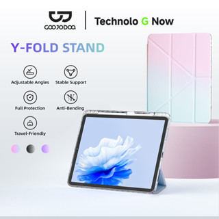 Bao da ipad GOOJODOQ gấp hình chữ Y chất liệu TPU hỗ trợ nhiều góc độ với hộp đựng bút chống thấtlạc