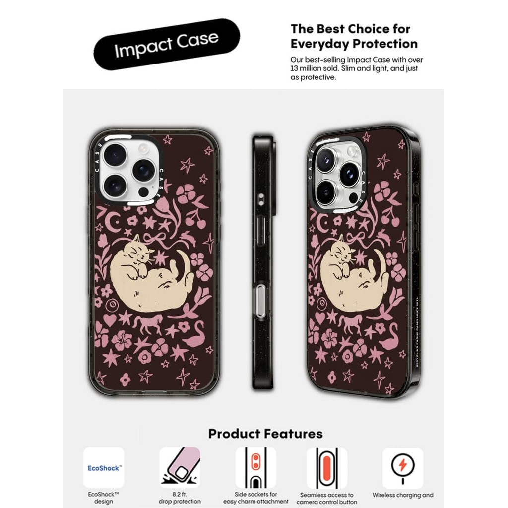 CASECASE X Eepy Cat Case Hồng Đen Trong Suốt Cứng Hút Từ Tính Tác Động Dành Cho Apple IPhone 12 13 1