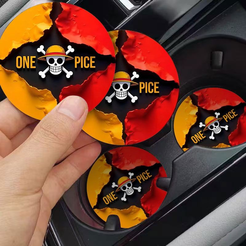One Piece Cờ Cướp Biển Sáng Tạo Xe Coaster Khe Cắm Cốc Bảo Quản Thảm Chống Trơn Trượt