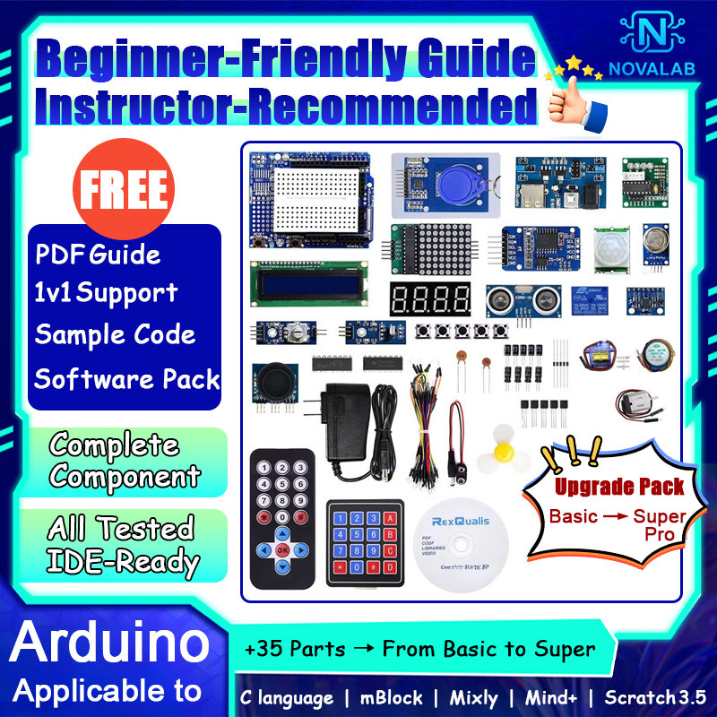 Gói nâng cấp NovaLab thêm 35 phần từ Basic sang Super Pro cho Arduino UNO R3 Kit với hướng dẫn PDF T