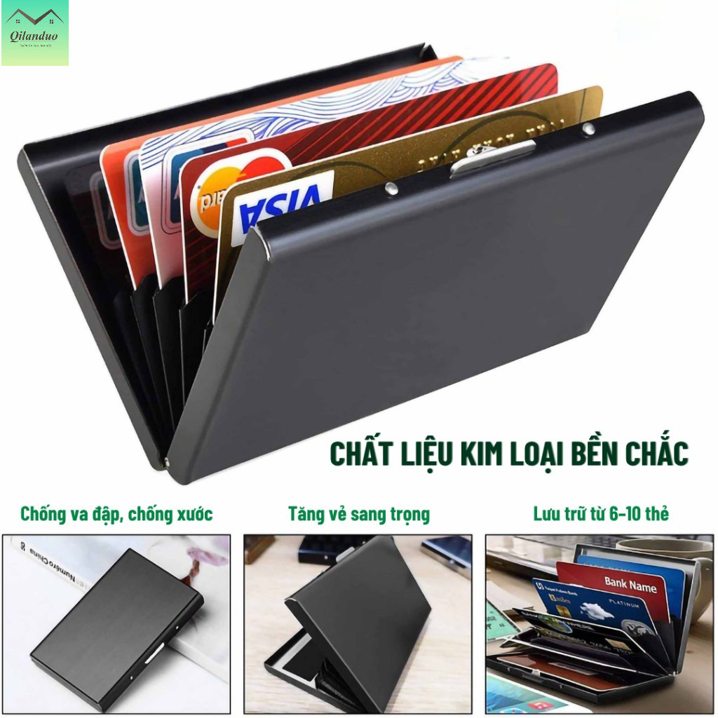 Ví đựng thẻ tín dụng chống trộm bằng thép không gỉ nhiều ngăn có khả năng chống RFID