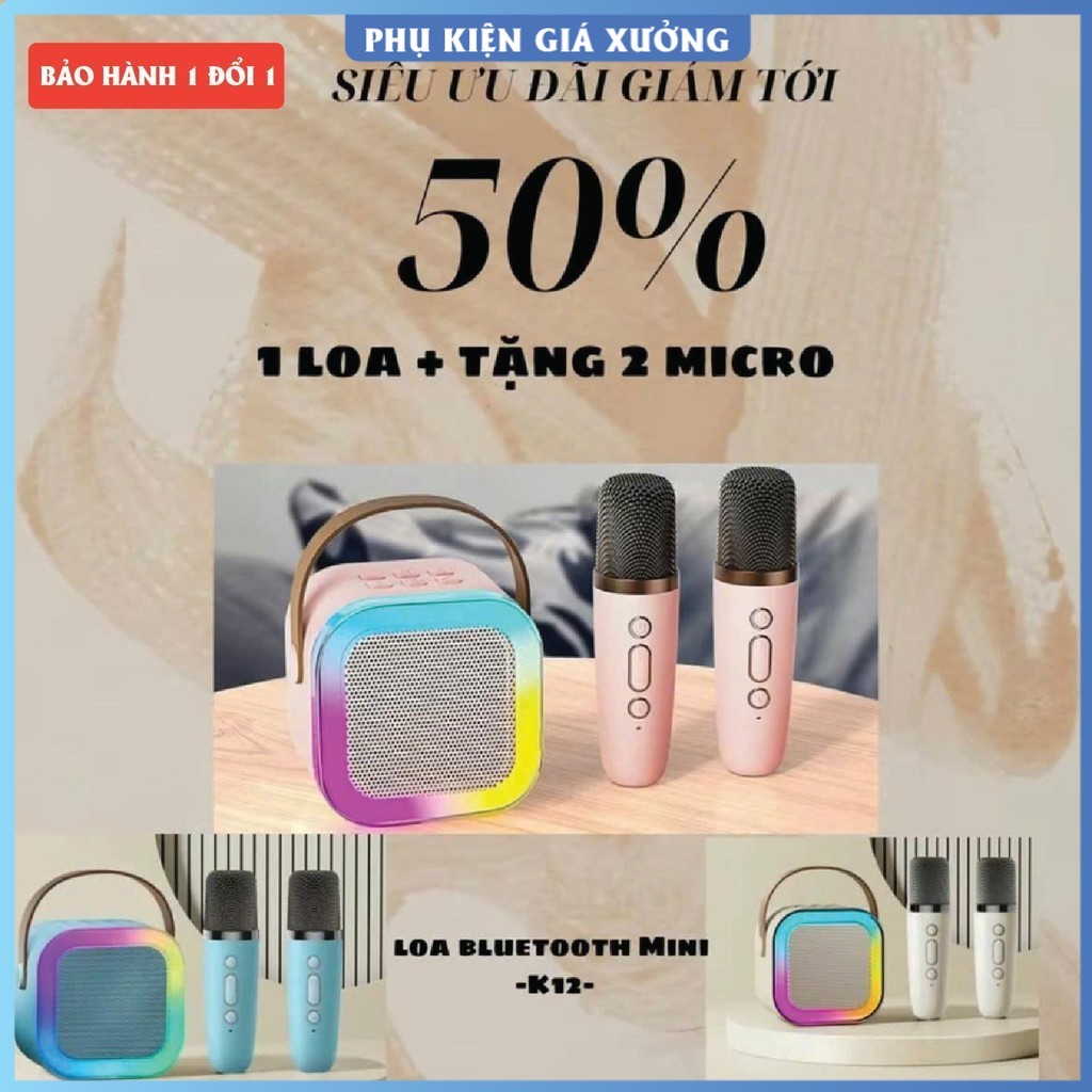 Loa K12. Loa Bluetooth Karaoke Mini 2 Mic K12 – Loa Karaoke Mini. Loa kéo karaoke. Loa mini - CÓ ĐÈN