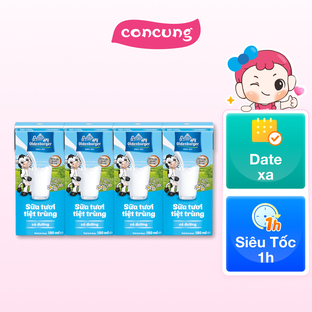 Sữa tươi tiệt trùng Oldenburger có đường 180ml (lốc 4 hộp)