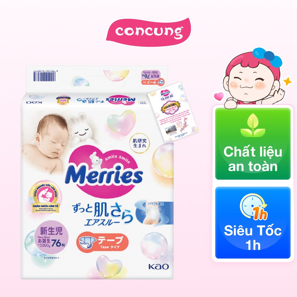 Tã dán Merries (Newborn, dưới 5kg, 76 miếng) - concung