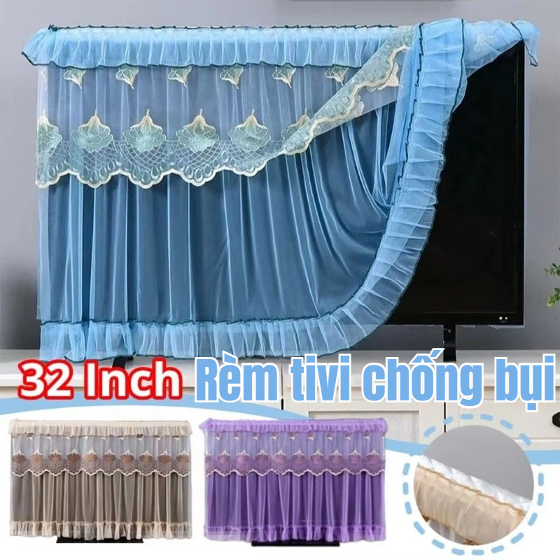 Rèm Che Tivi Chống Bụi,vải Che Bụi Cao Cấp,trang Trí Decor Tivi,Ren Thêu Màn Che Tivi Sang Trọng, Bắ