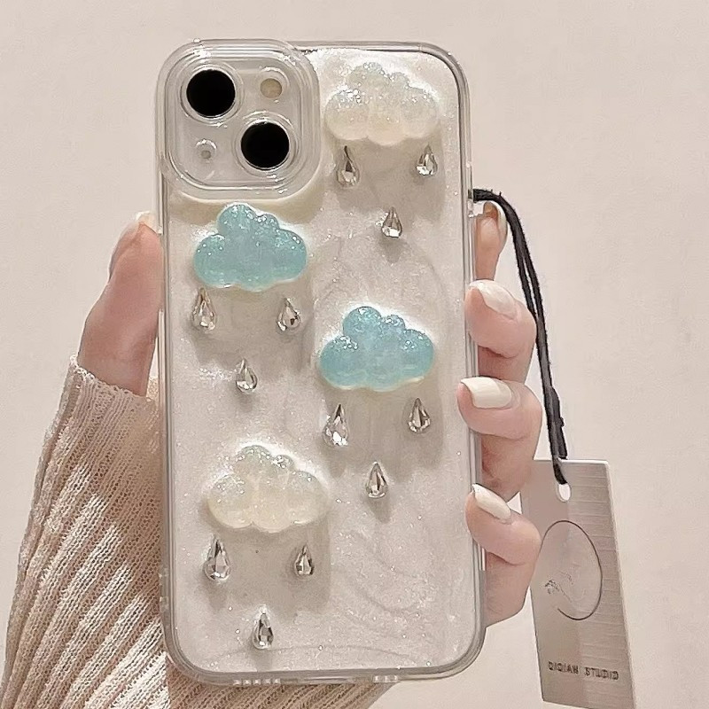 Ins Ốp Điện Thoại Mềm Hình Cô Gái Đám Mây Và Mưa Cho iphone 16 Pro Max 7 8 14 + 15 plus se 2020 2022 x xs xr 11 12 13 15 pro max