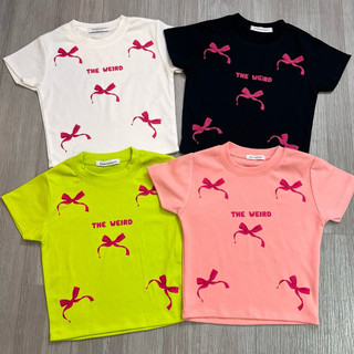 Áo croptop tay ngắn borip đính nơ 5 góc in chữ the weir fom ôm body kèm hình thật sàn alohashop91