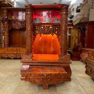 HÀNG ĐẸP- Bàn thờ ông địa tủ thờ thần tài thổ địa gỗ xoan đào cột trụ đèn chớp 7 màu size 42/68cm