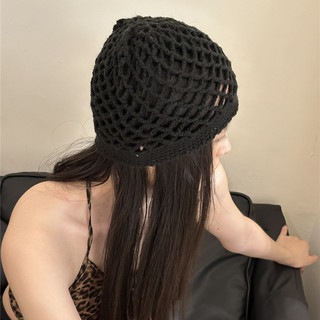 Lưới Rỗng Dệt Kim Mũ Bầu Không Khí Mùa Hè Phù Hợp Với Handmade Móc Màu Trơn Mũ Len Baotou Mũ Lạnh Nữ