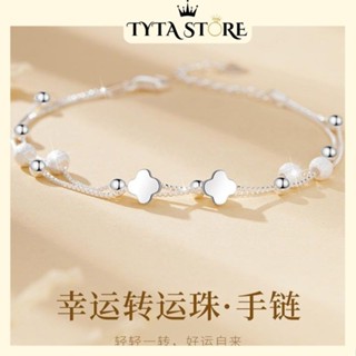 Vòng lắc tay TYTA cỏ bốn lá mạ bạc dành cho nữ thiết kế bi nhẹ nhàng nữ tính đơn giản thanh lịch