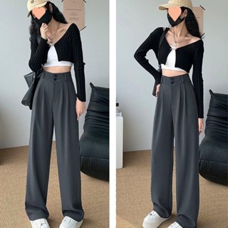  Ống Suông 2 Nút Hách Dáng Lưng Cao Dáng Rộng Nữ Women 