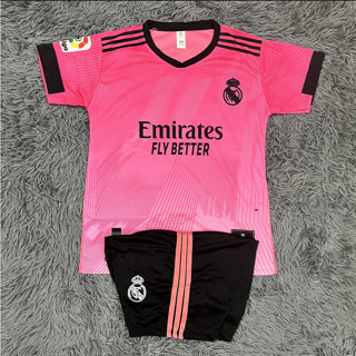  Quần Áo Bóng Đá- Bộ Đồ Đá Bóng Trẻ Em Real Sân Khách Màu Hồng Chất Thun Thái Mặc Thoải Mái 8-55kg 