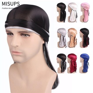 MISUPS Silky Durag, Bím Đuôi Dài Dacron Edging Satin Durag, Sáng Tạo Nhiều Màu Cosplay Độ Đàn Hồi Hóa Trị Liệu Mũ