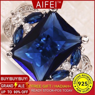 Nhẫn bạc đính đá sapphire tự nhiên phong cách Âu Mỹ