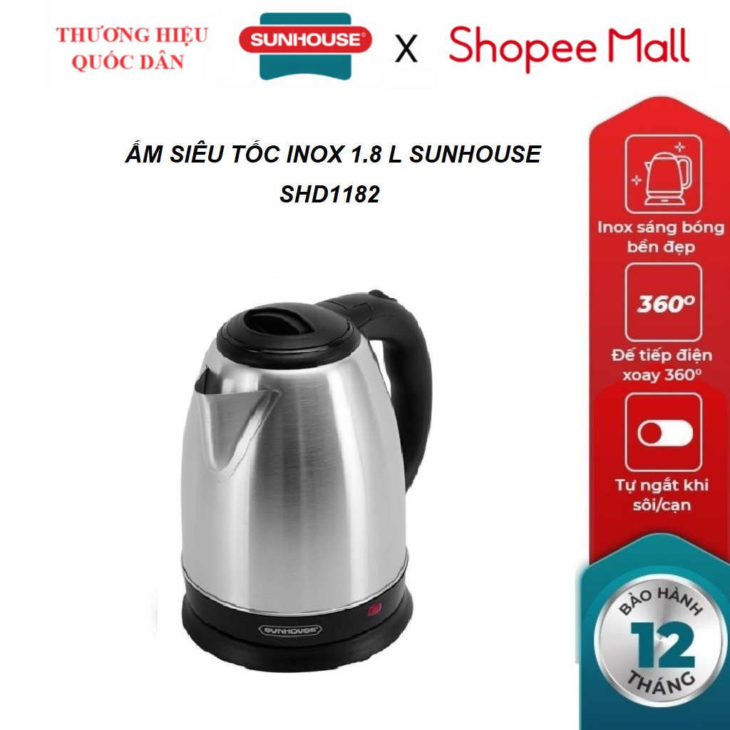 Ấm siêu tốc inox SUNHOUSE SHD1182