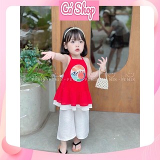 Set áo yếm đỏ Thỏ ngọc dập ly quần trắng cho bé gái