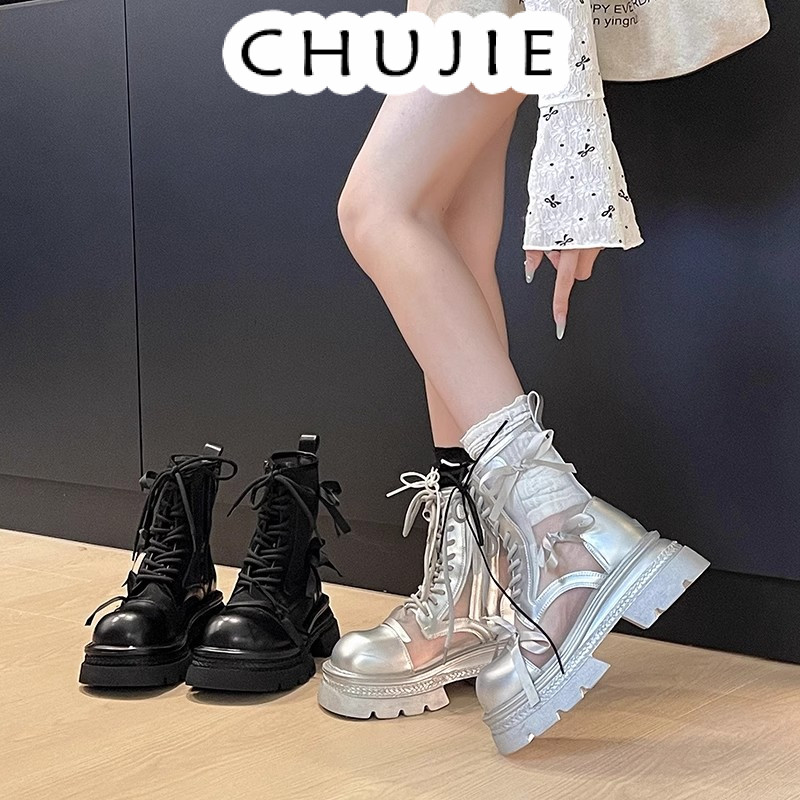 CHUJIE giày nữ boot cao cổ nữ bốt cao cổ Dễ dàng phối đồ Điệu đà Năng động Phối hợp dễ dàng FMT24801VA 34Z240820