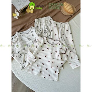   8-19KG  Set Bộ Dài Tay Thun Tăm Hoa Nhí Cho Bé Gái KIMCHIBABY Bèo Vai Cánh Tiên Bộ Quần Áo Cho Bé Mặc Nhà KD420 