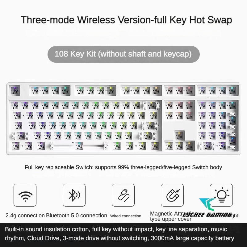 Lychee Gaming F108 Bàn Phím Cơ Ba Chế Độ RGB Switch Ghế Chèn Bộ Tùy Chỉnh DIY 2.4g Bluetooth Không D