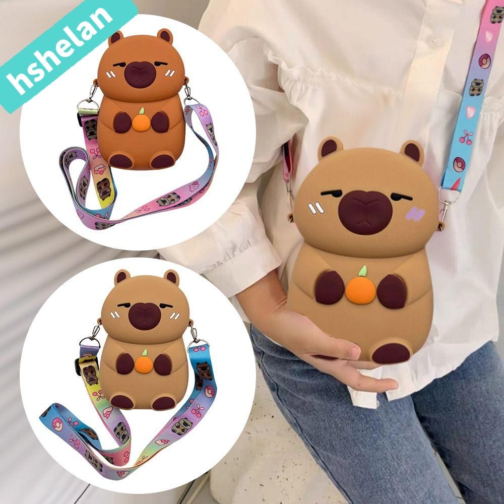 Hshelan0v 1 Cái Ví Capybara, có tay cầm Quà tặng Ví silicon, Nhân vật hoạt hình Anime Ví đựng tiền xu đáng yêu cho trẻ em