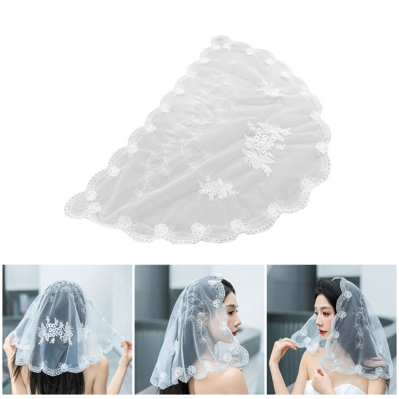 WIT Wedding Flower Veil Latin Mass Head Scarf Thêu Head Covering Bridal Veil