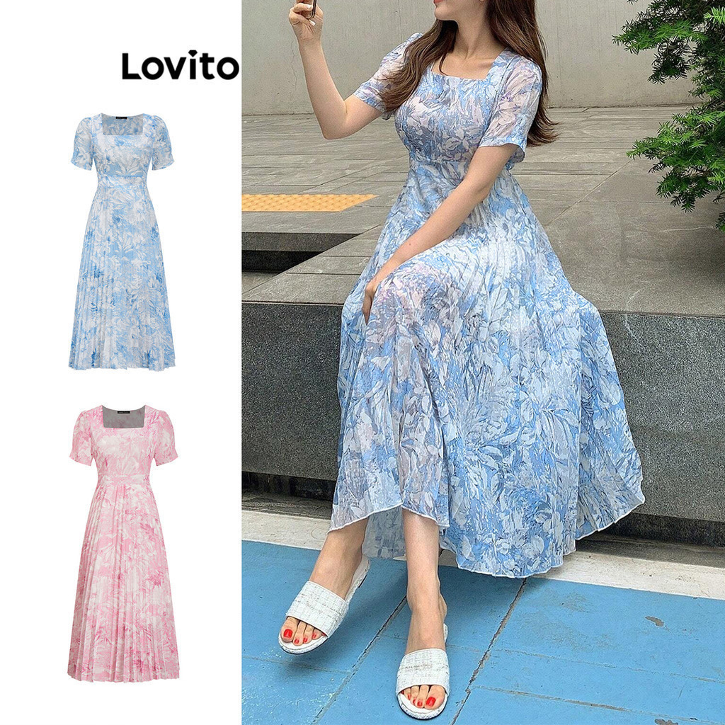 Đầm Lovito hai tầng xếp ly họa tiết hoa nhí phong cách Boho dành cho nữ L83EN384