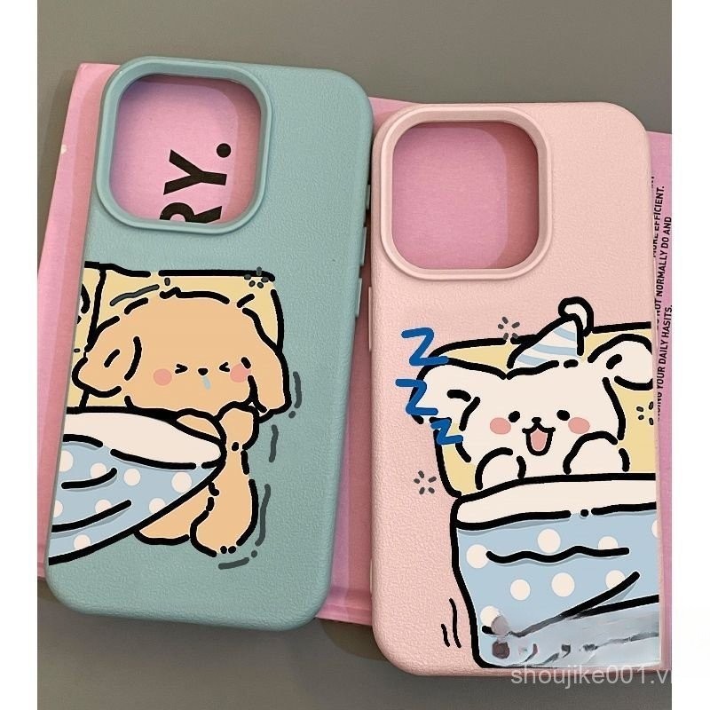 Ốp lưng iPhone 16 Pro Max 15 14 13 12 11 X XR XS Max da mềm cặp đôi hoạt hình dễ thương cho chó con 
